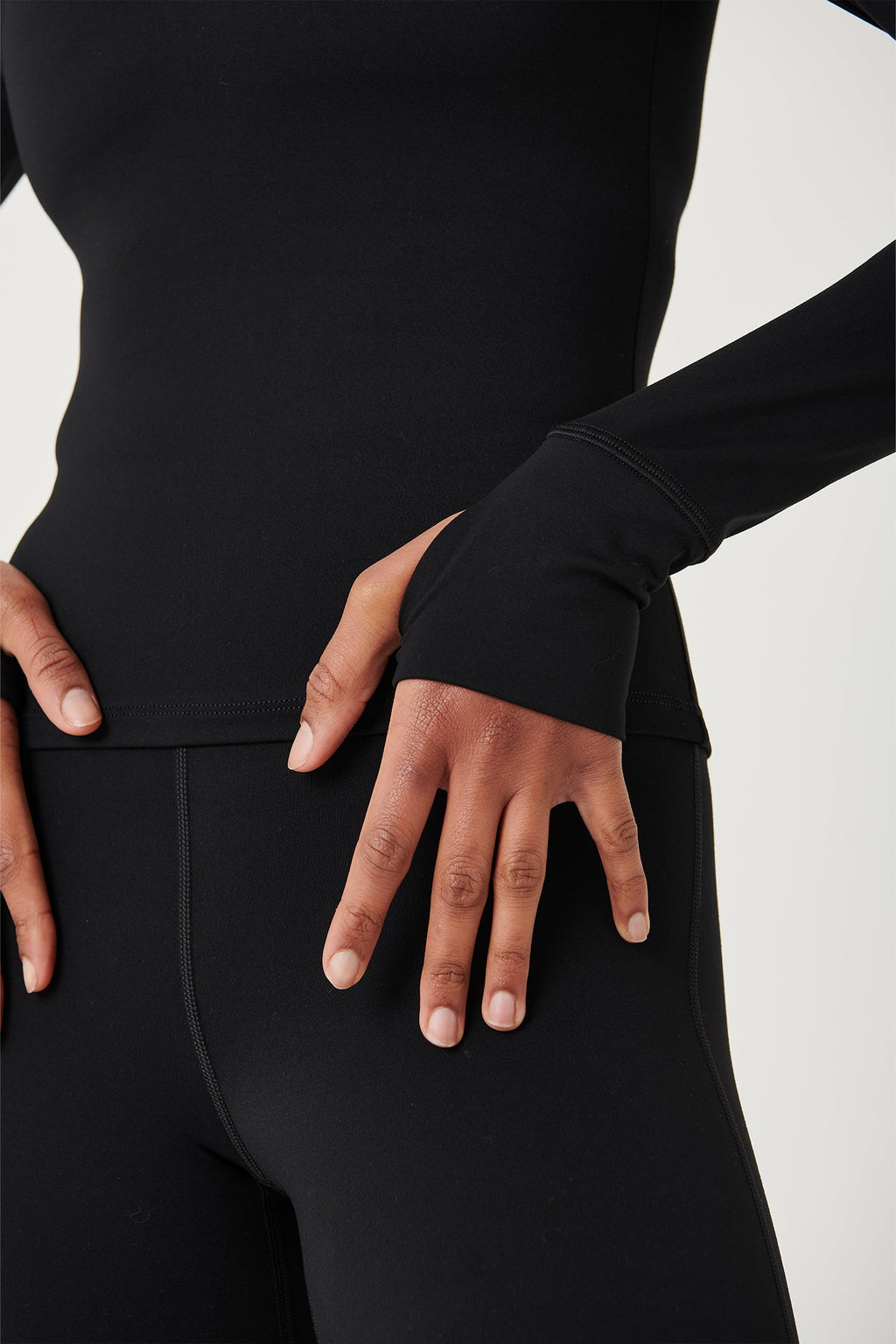 SkinLuxe Cut Out Shoulder Long Sleeve Top - Shadow Black