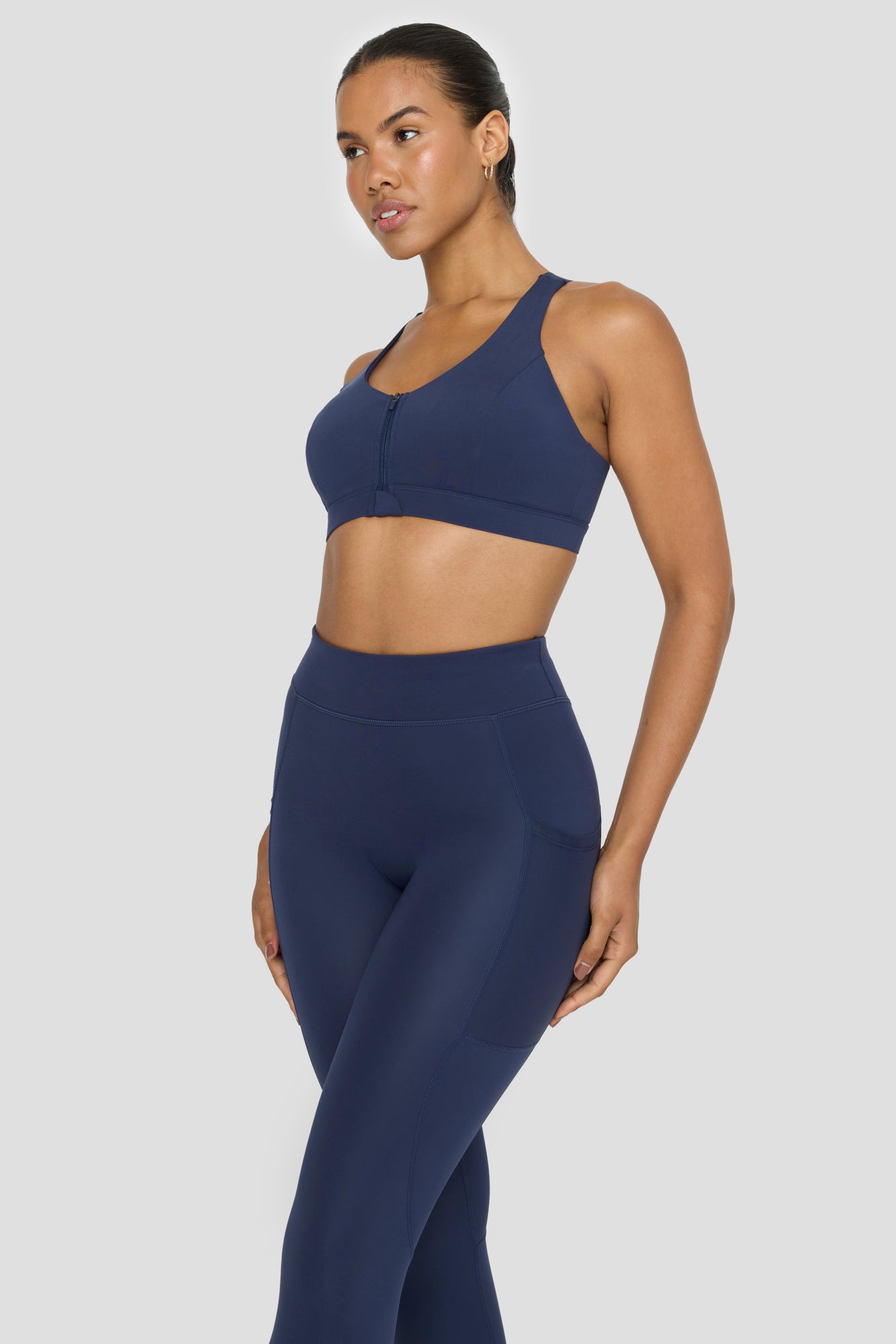 FormTech Zip Front Open Back Sports Bra - Navy
