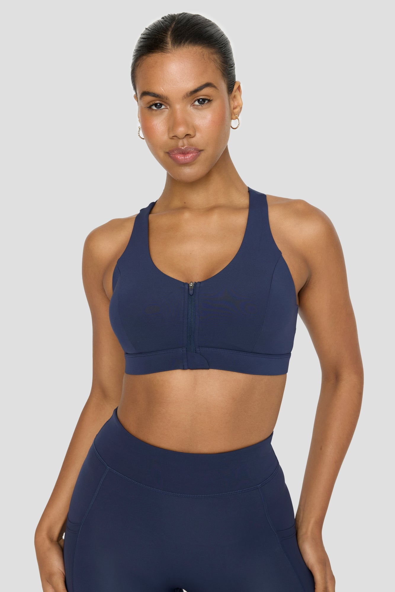 FormTech Zip Front Open Back Sports Bra - Navy