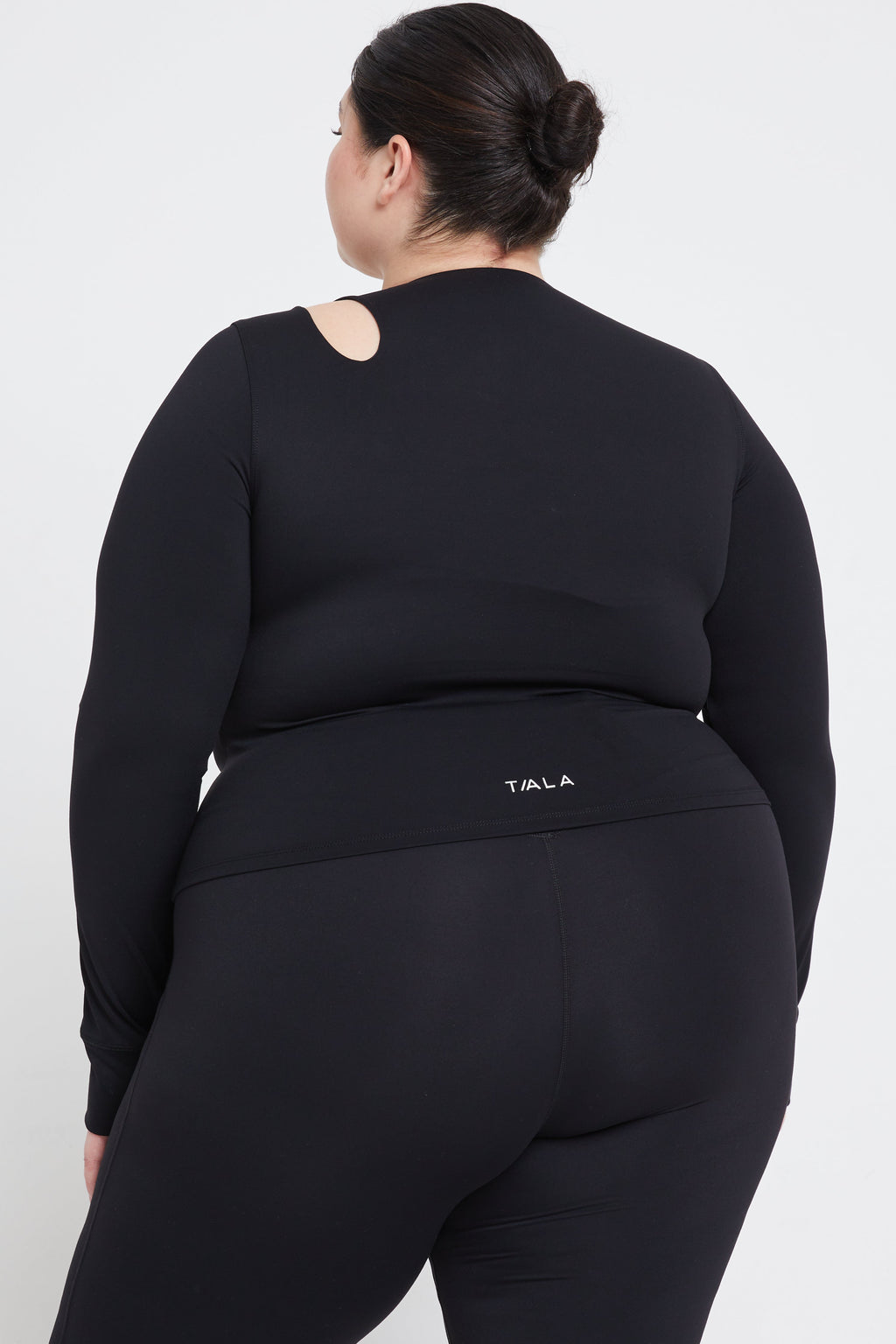 SkinLuxe Cut Out Shoulder Long Sleeve Top - Shadow Black