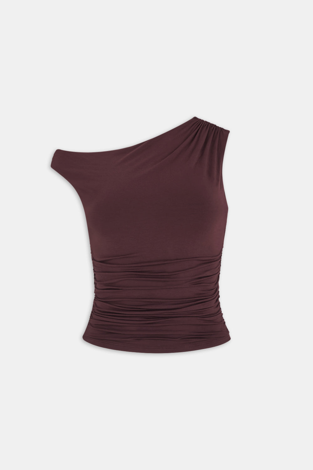 365 Asymmetric Ruched Side Top - Mulled Wine