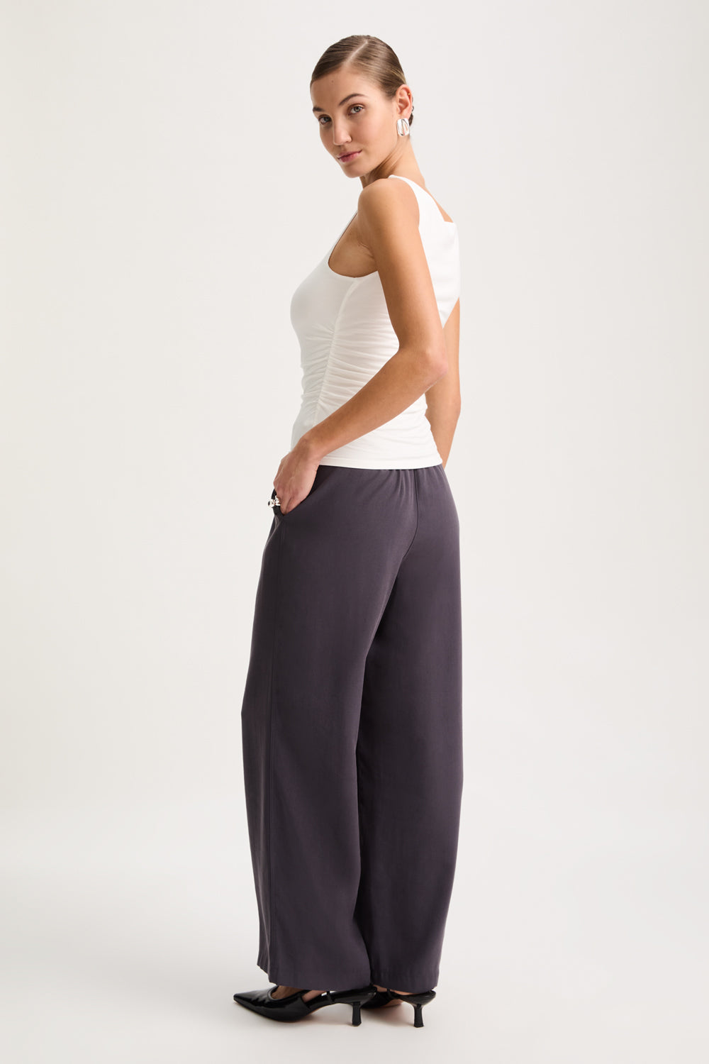 365 Ruched Side Boat Neck Top - Coconut Milk