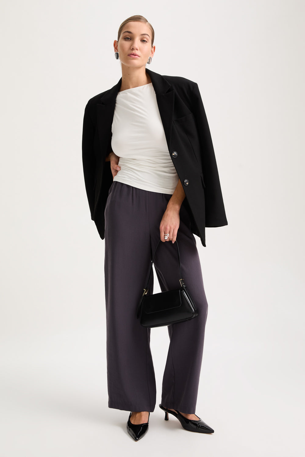 365 Ruched Side Boat Neck Top - Coconut Milk