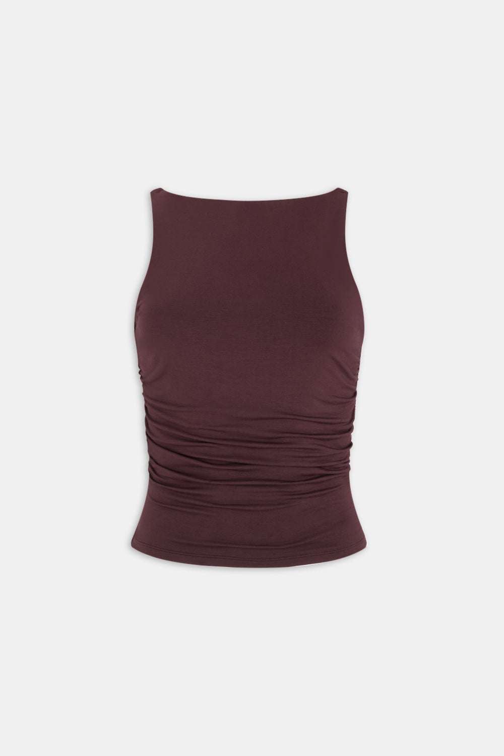 365 Ruched Side Boat Neck Top - Mulled Wine
