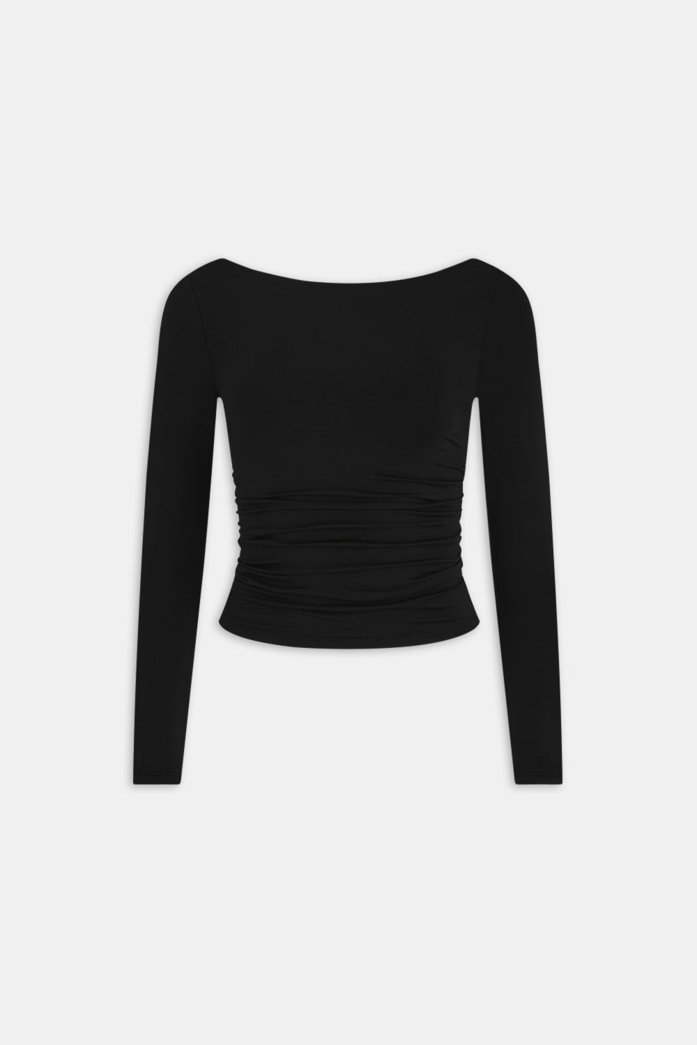 365 Ruched Side Open Back Long Sleeve Top - Shadow Black