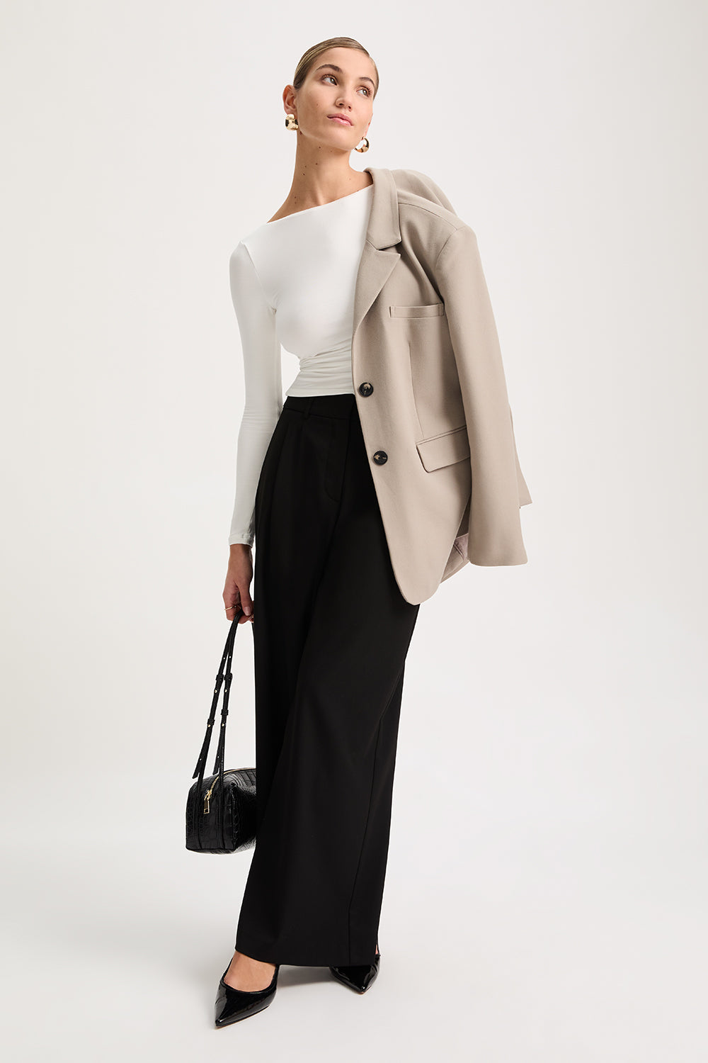 365 Ruched Side Open Back Long Sleeve Top - Coconut Milk