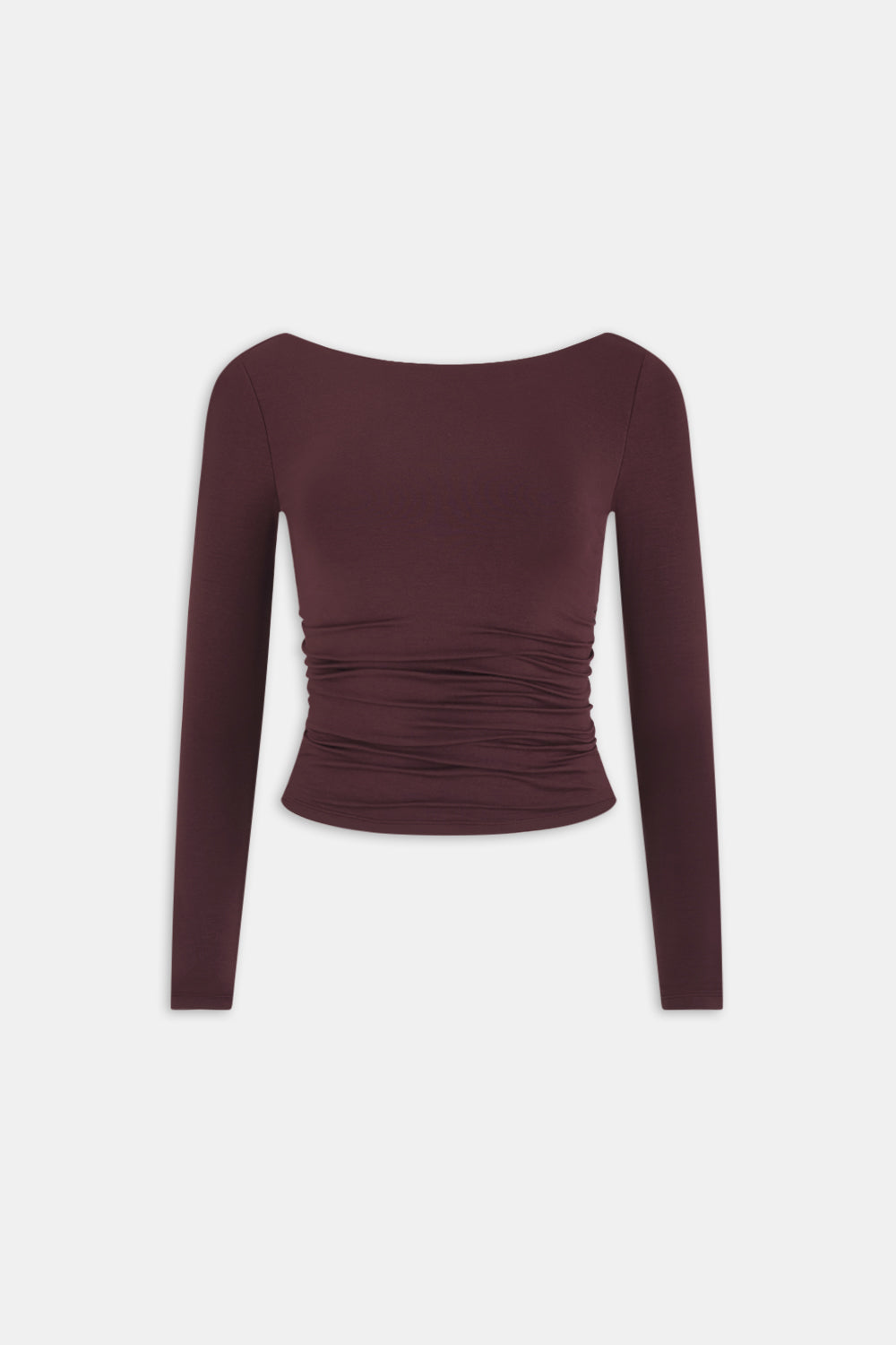 365 Ruched Side Open Back Long Sleeve Top - Mulled Wine