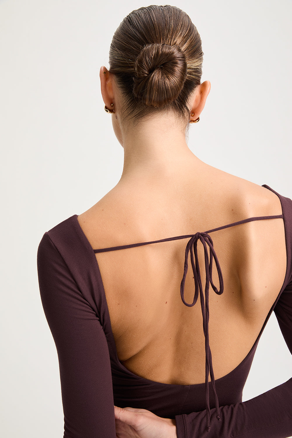 365 Ruched Side Open Back Long Sleeve Top - Mulled Wine