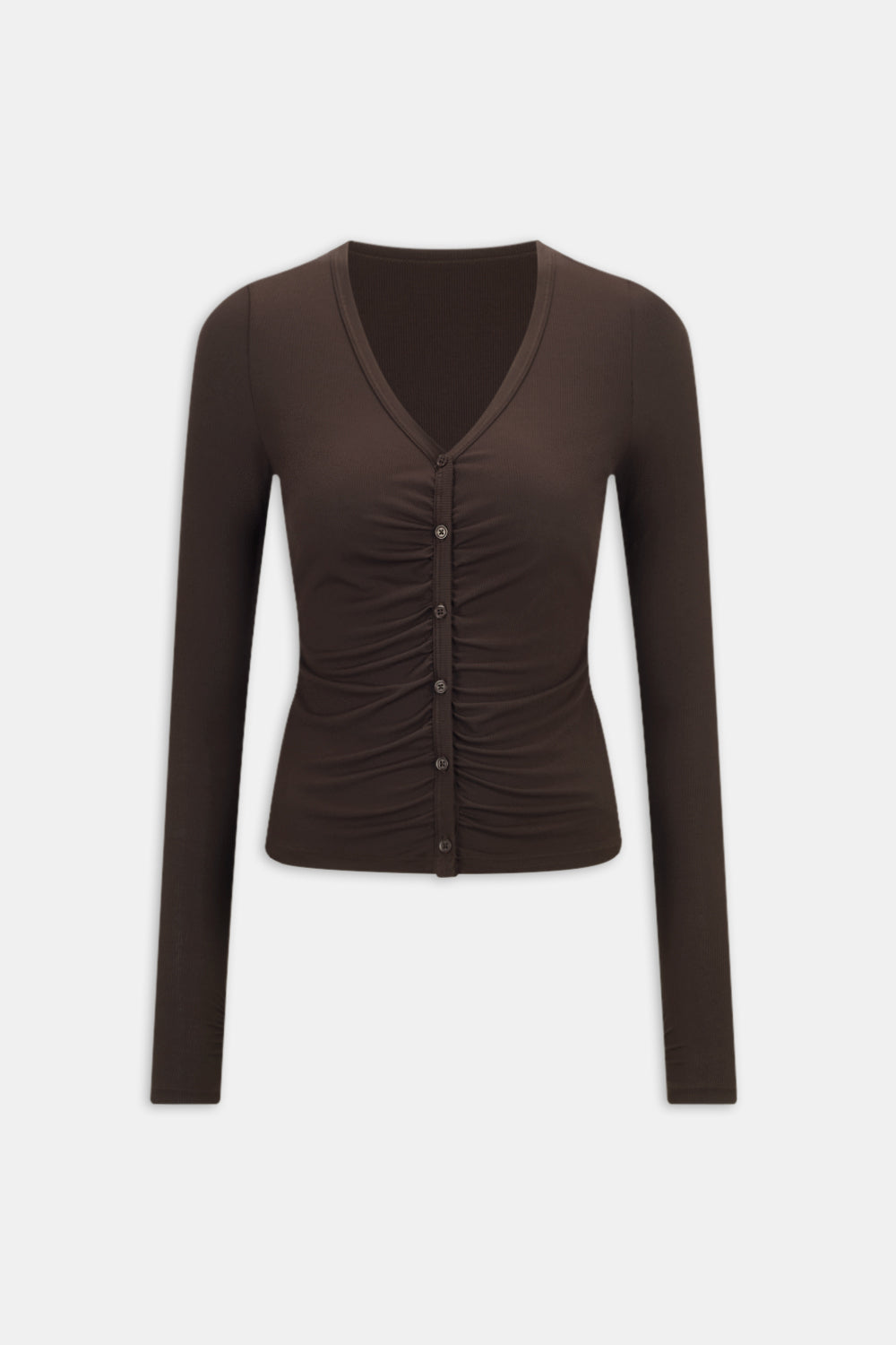 365 Sculpting Lounge Gathered Button Up Cardigan - Espresso