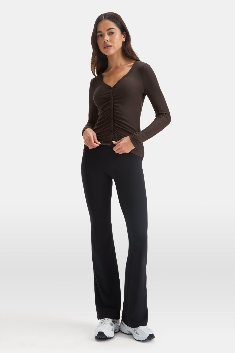 365 Sculpting Lounge Gathered Button Up Cardigan - Espresso