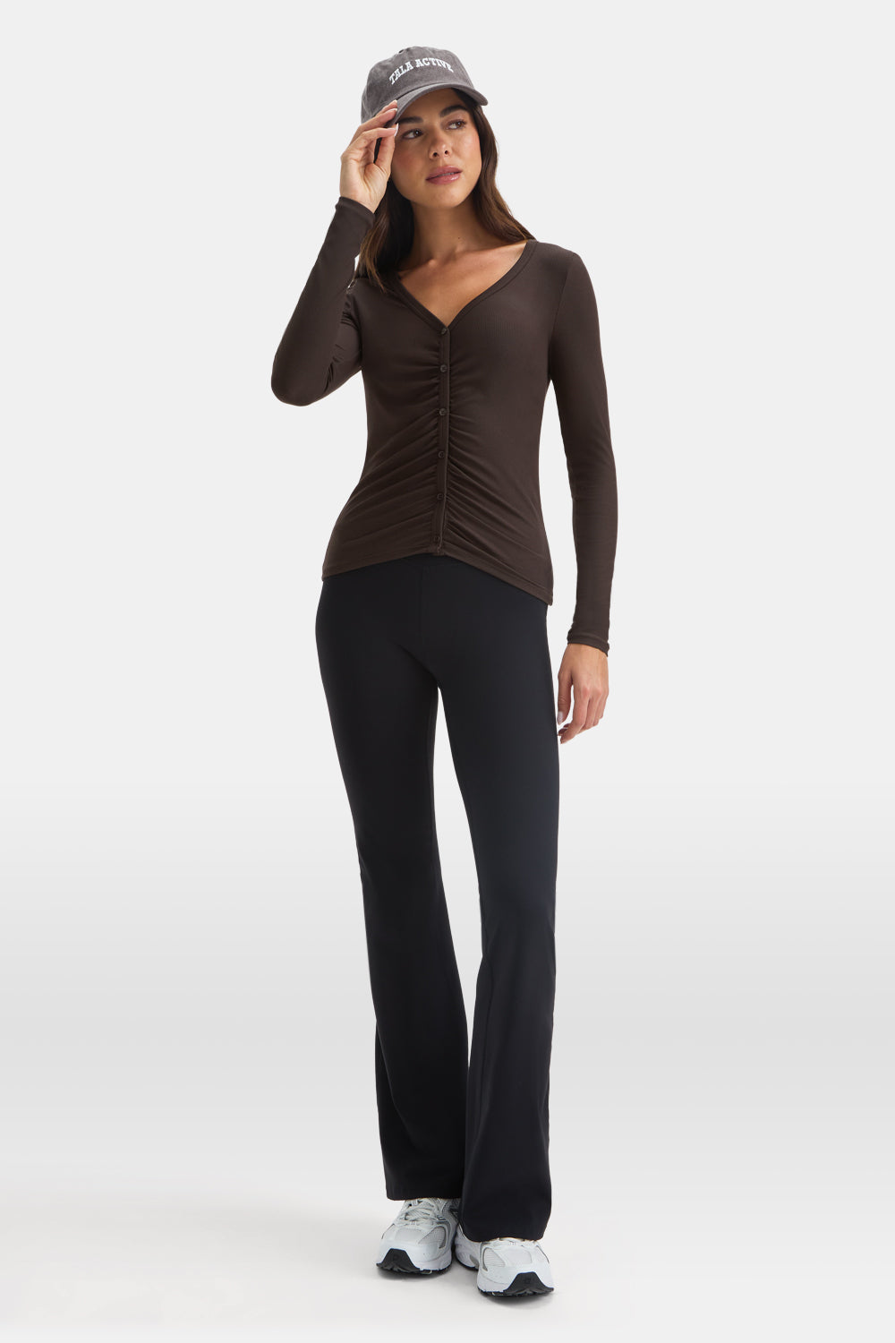 365 Sculpting Lounge Gathered Button Up Cardigan - Espresso