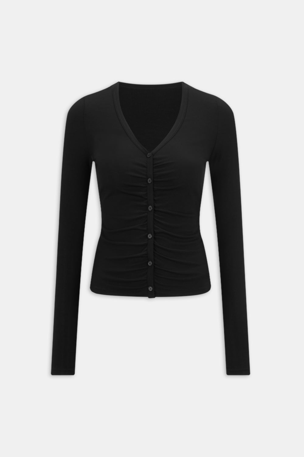 365 Sculpting Lounge Gathered Button Up Cardigan - Shadow Black