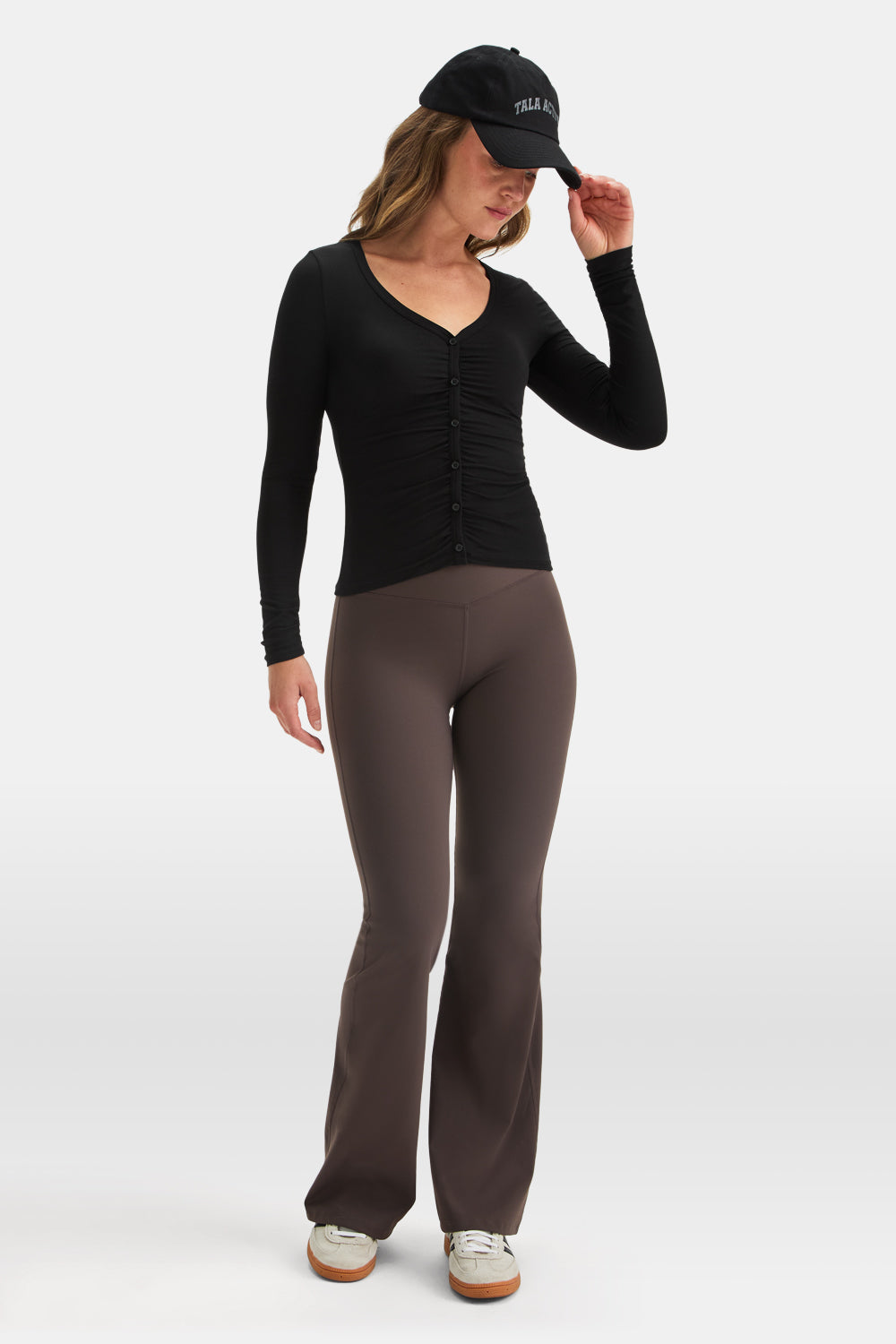 365 Sculpting Lounge Gathered Button Up Cardigan - Shadow Black