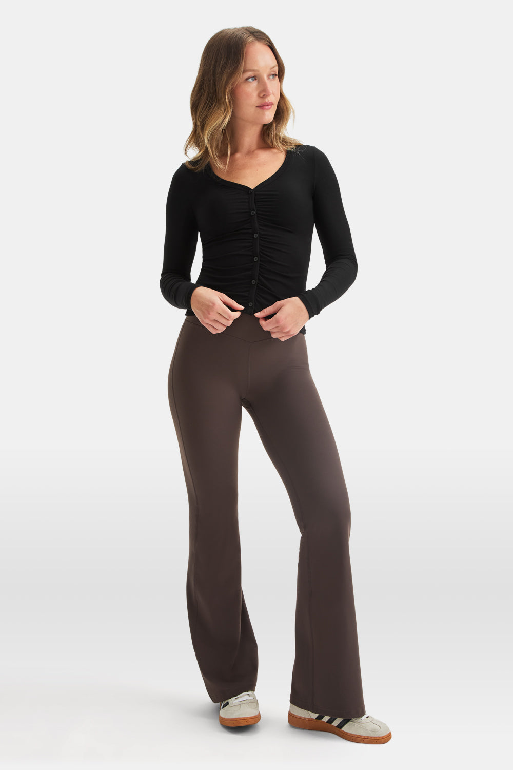 365 Sculpting Lounge Gathered Button Up Cardigan - Shadow Black