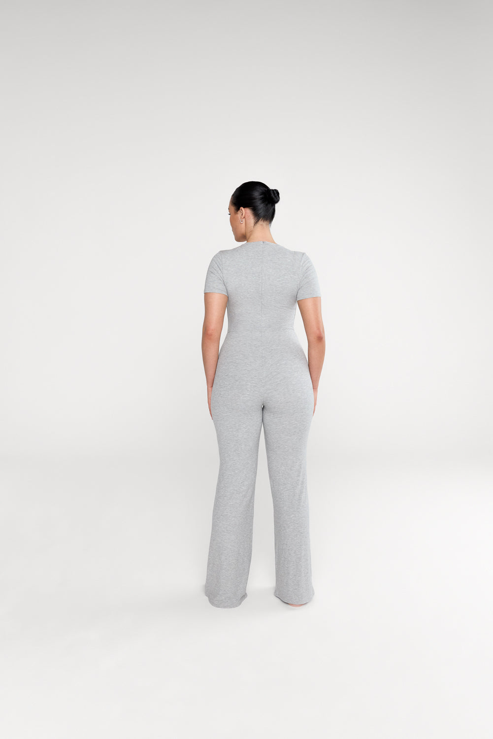 365 Sculpting Lounge Short Sleeve Wide Leg Jumpsuit - Grey Marl