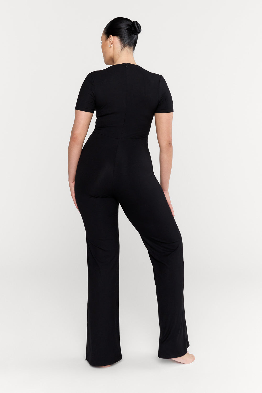 365 Sculpting Lounge Short Sleeve Wide Leg Jumpsuit - Shadow Black