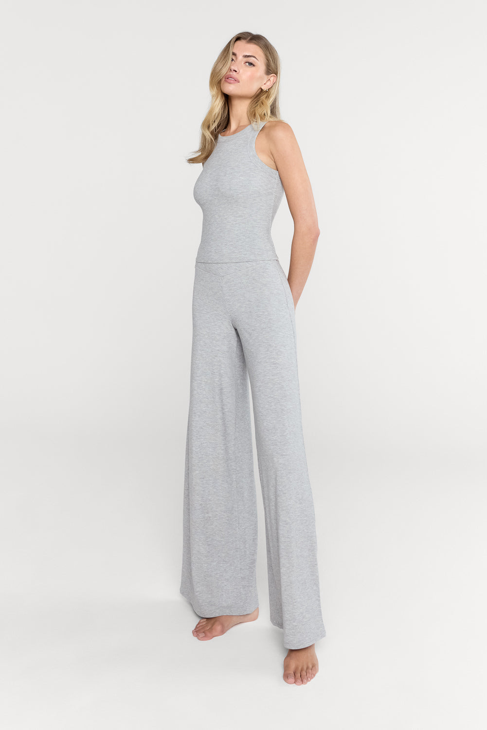 365 Sculpting Lounge Wrap Waist Wide Leg Trousers - Grey Marl