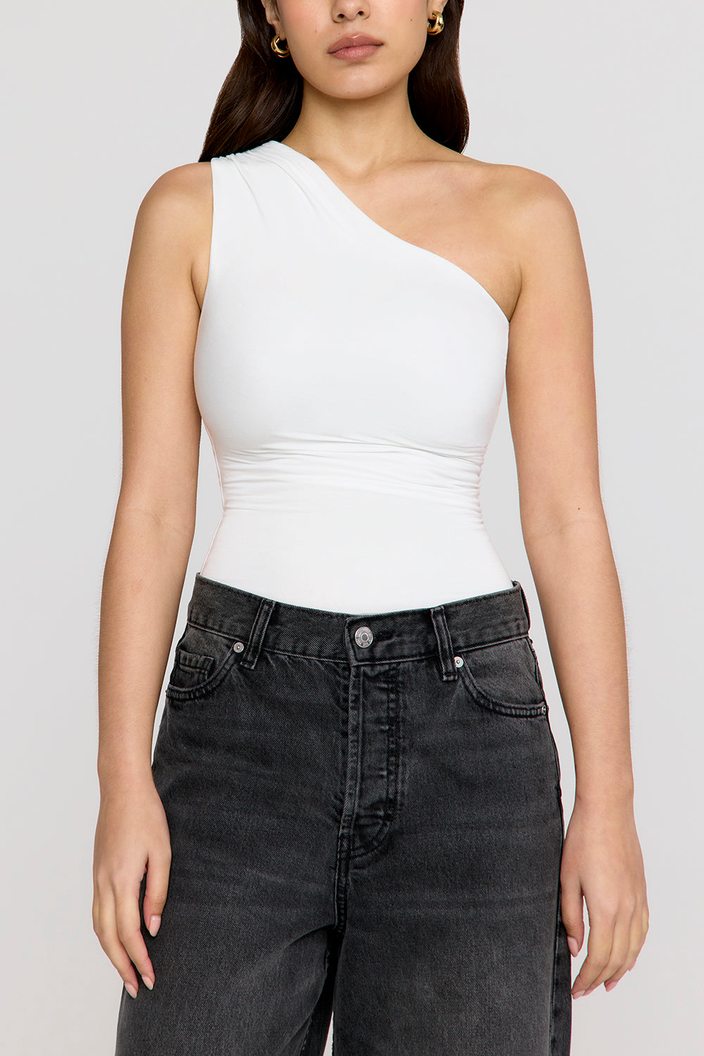 365 Asymmetric Ruched Side Bodysuit - Coconut Milk