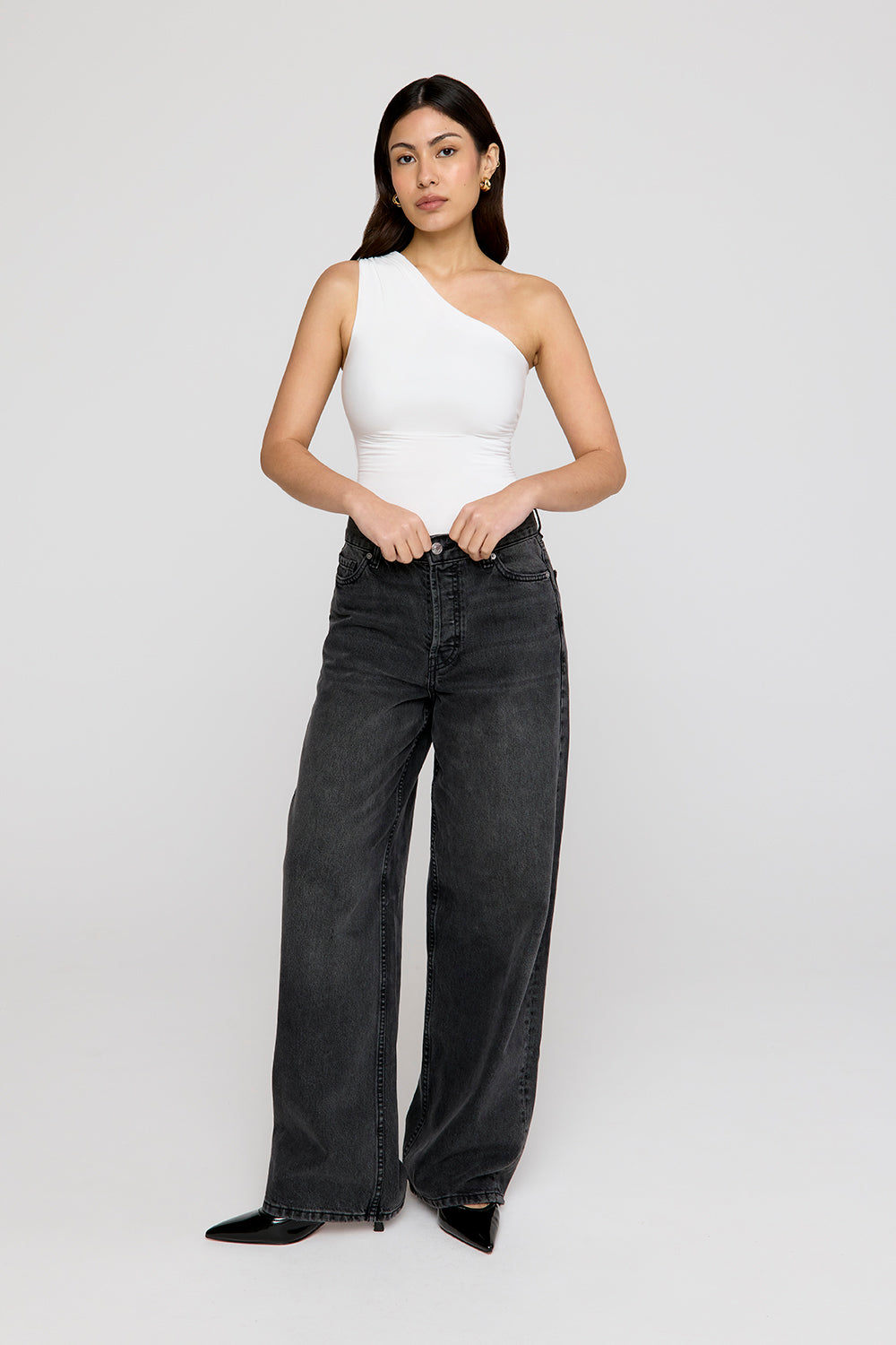 365 Asymmetric Ruched Side Bodysuit - Coconut Milk