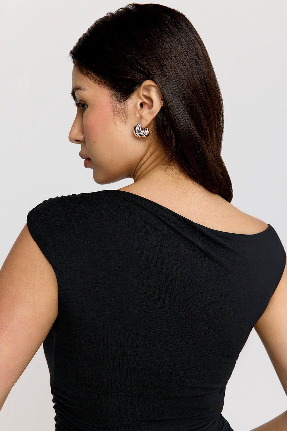 365 Asymmetric Ruched Side Top - Shadow Black