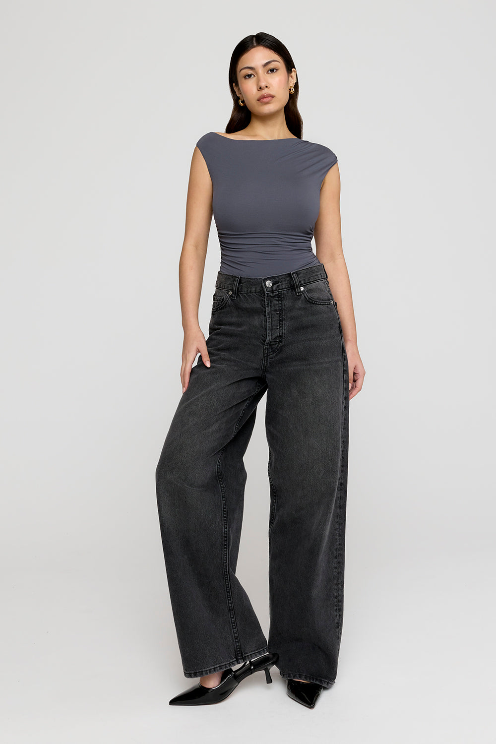 365 Asymmetric Ruched Side Top - Graphite