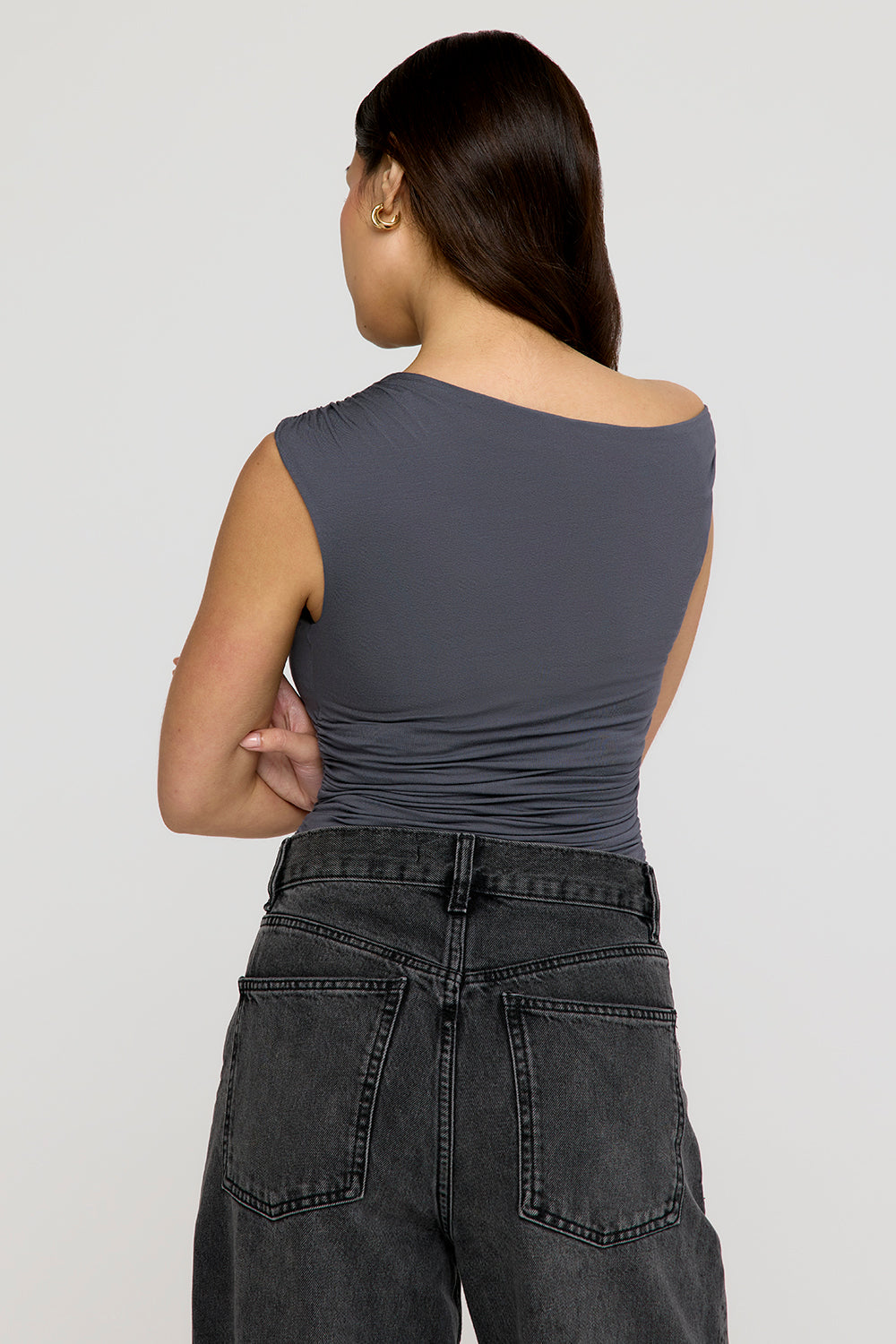 365 Asymmetric Ruched Side Top - Graphite