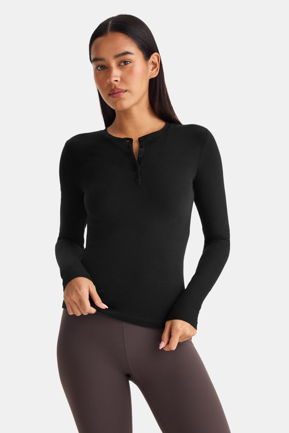 365 Core Cotton Long Sleeve Henley Top - Black