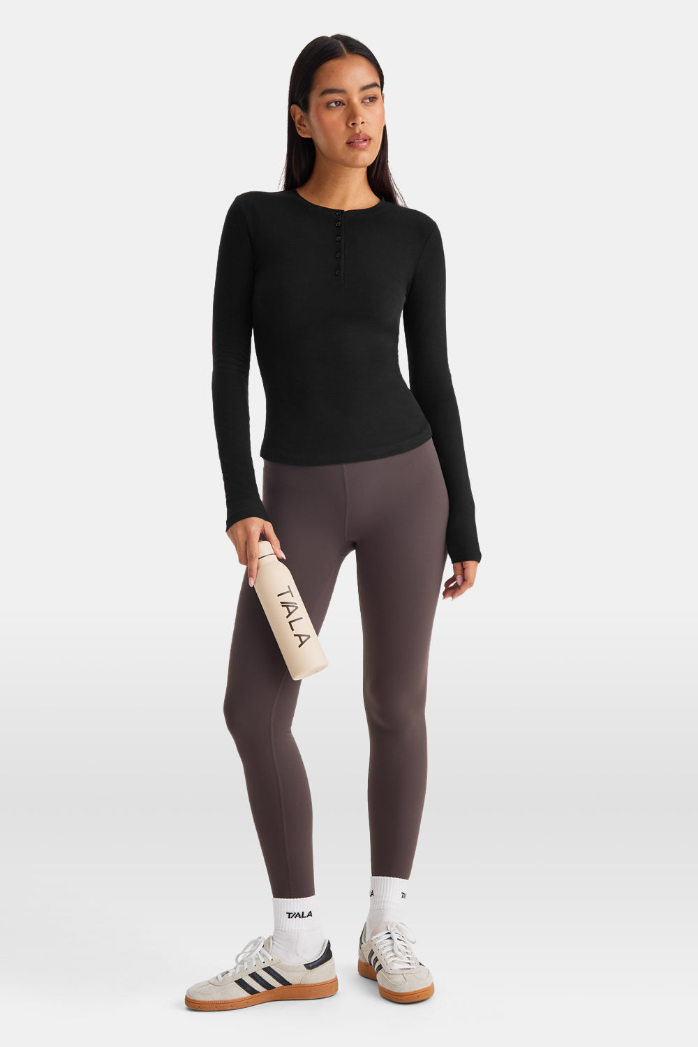 365 Core Cotton Long Sleeve Henley Top - Black