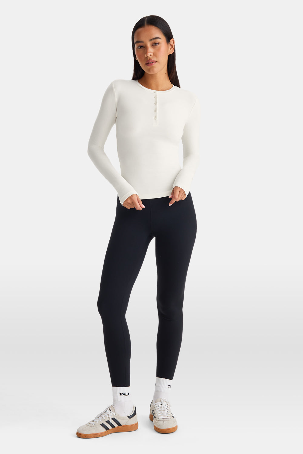 365 Core Cotton Long Sleeve Henley Top - Ivory