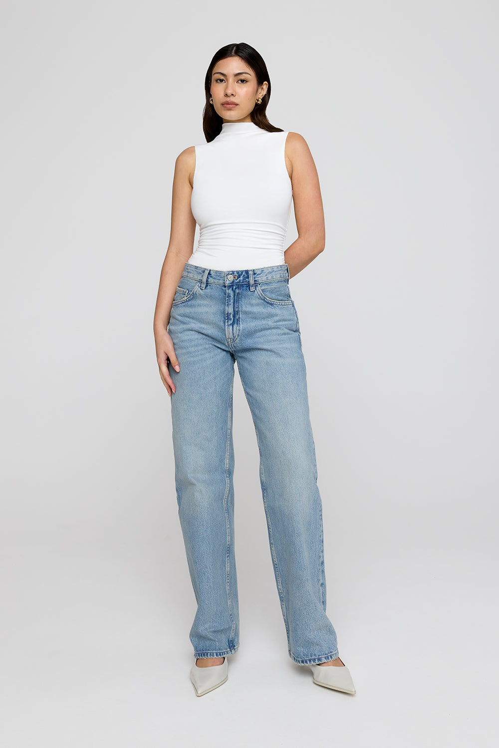 365 Ruched Side Mock Neck Top - Coconut Milk