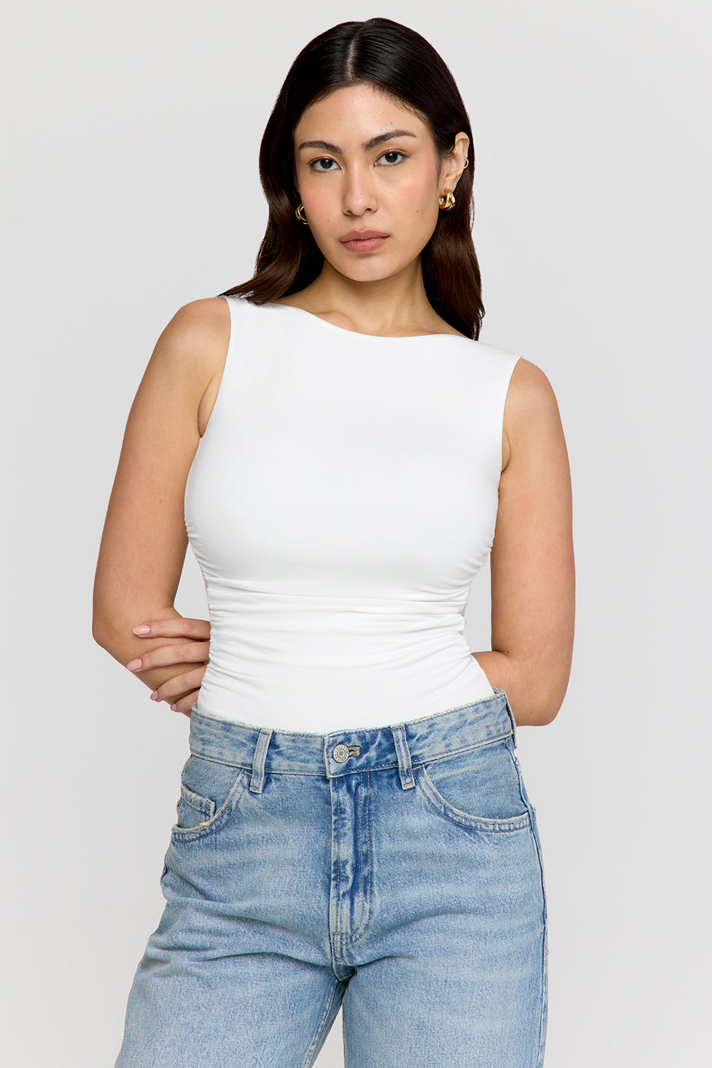 365 Ruched Side Open Back Top - Coconut Milk