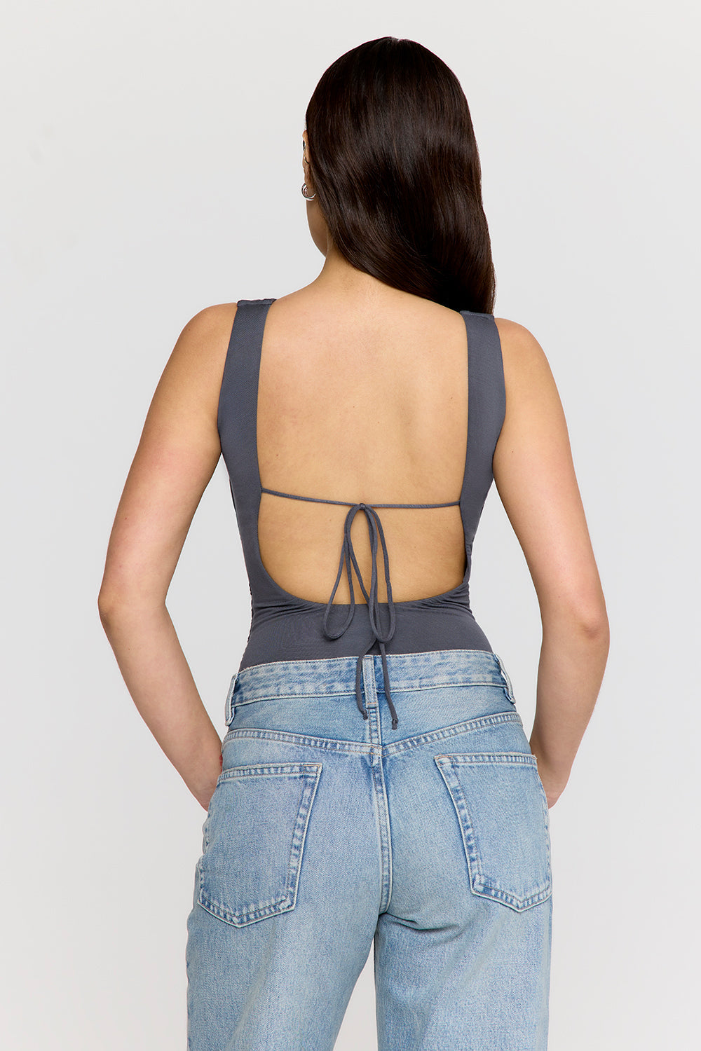 365 Ruched Side Open Back Top - Graphite