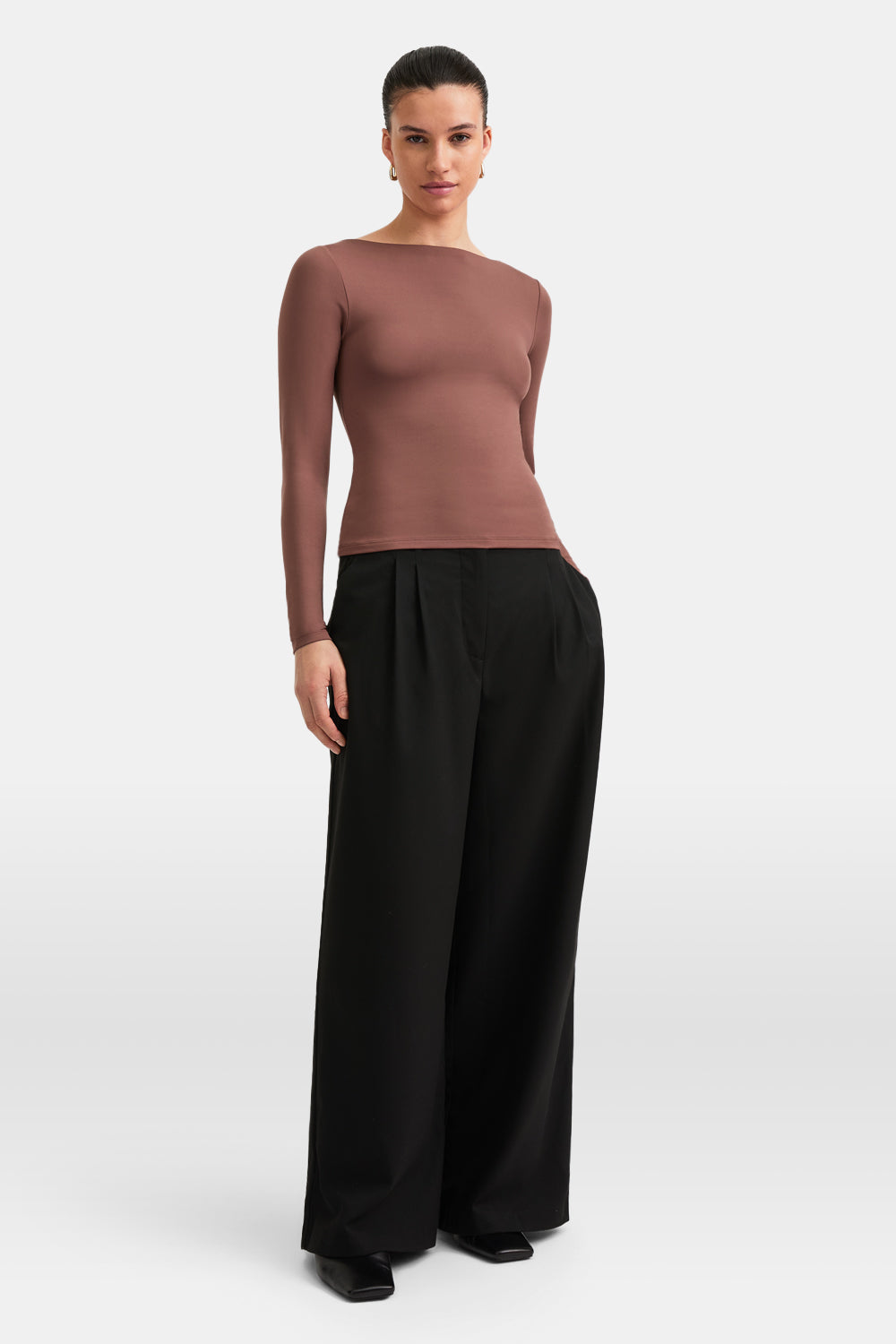 365 Boat Neck Long Sleeve Top - Clay