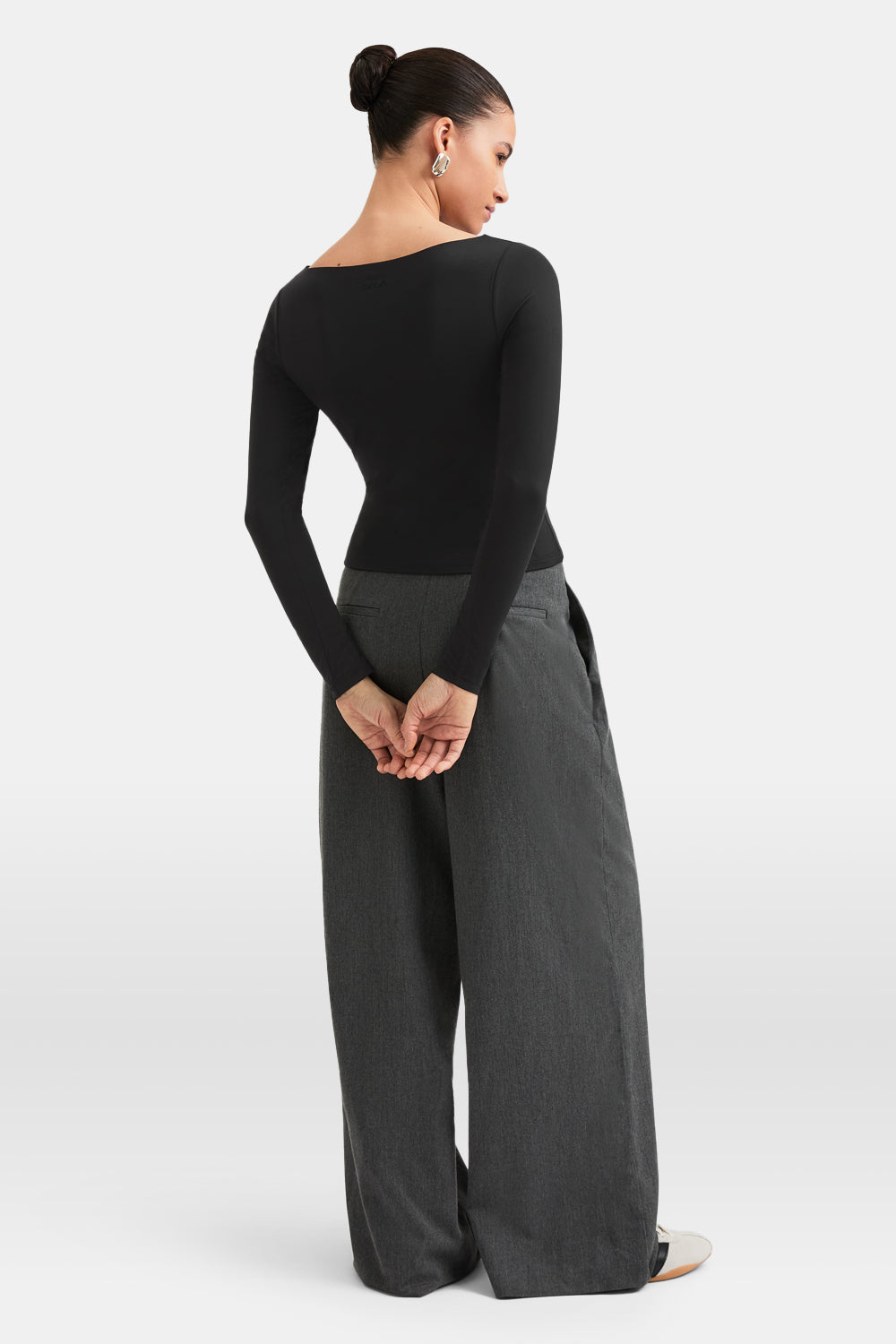 365 Boat Neck Long Sleeve Top - Shadow Black