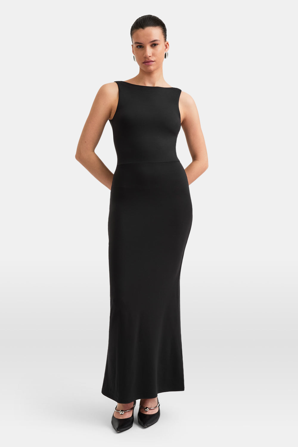 365 Open Back Maxi Dress - Shadow Black