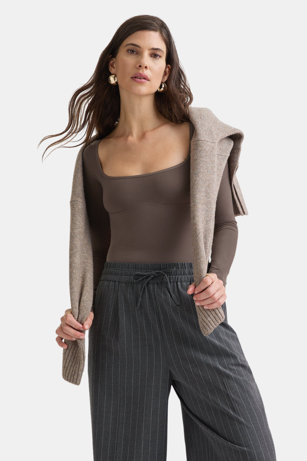 365 Contour Square Neck Bodysuit - Mocha