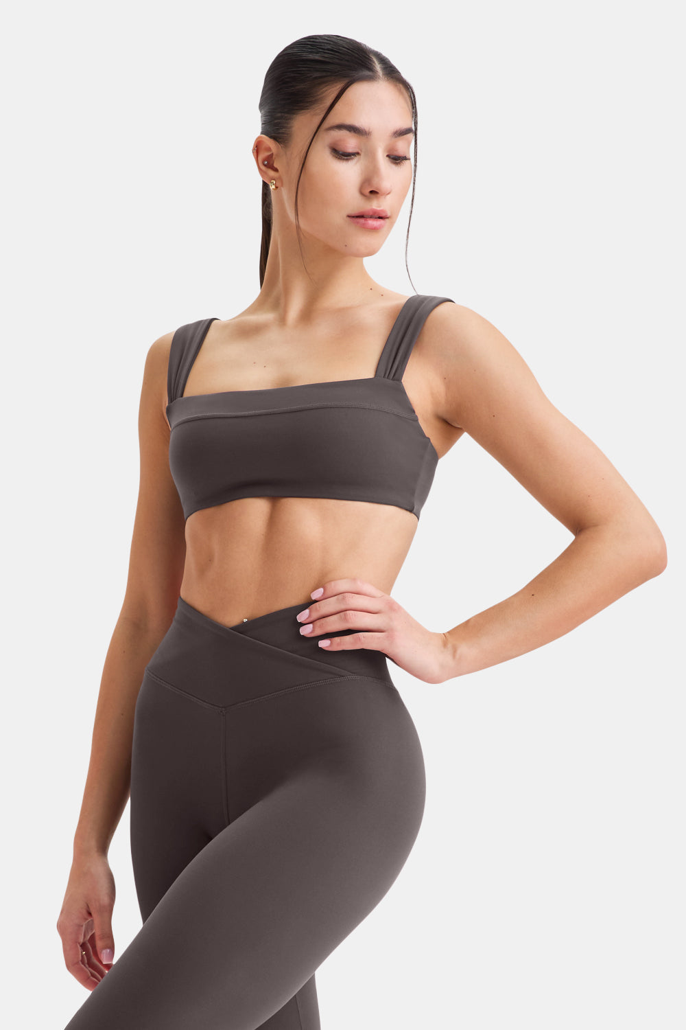 DayFlex Ruched Bandeau Sports Bra - Cool Espresso