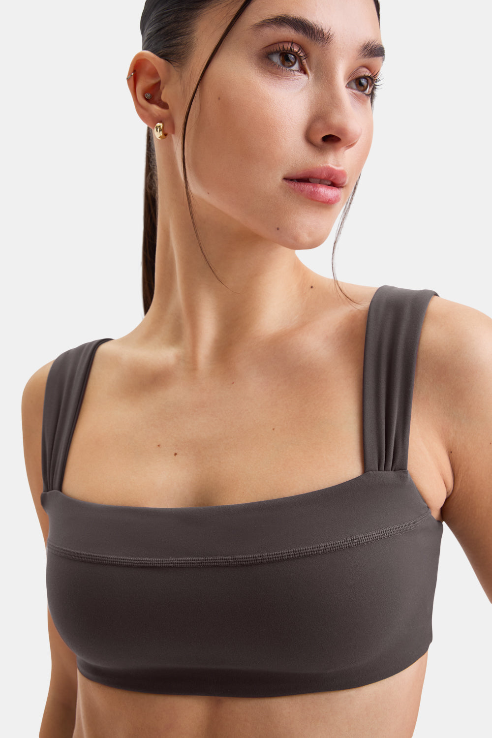 DayFlex Ruched Bandeau Sports Bra - Cool Espresso