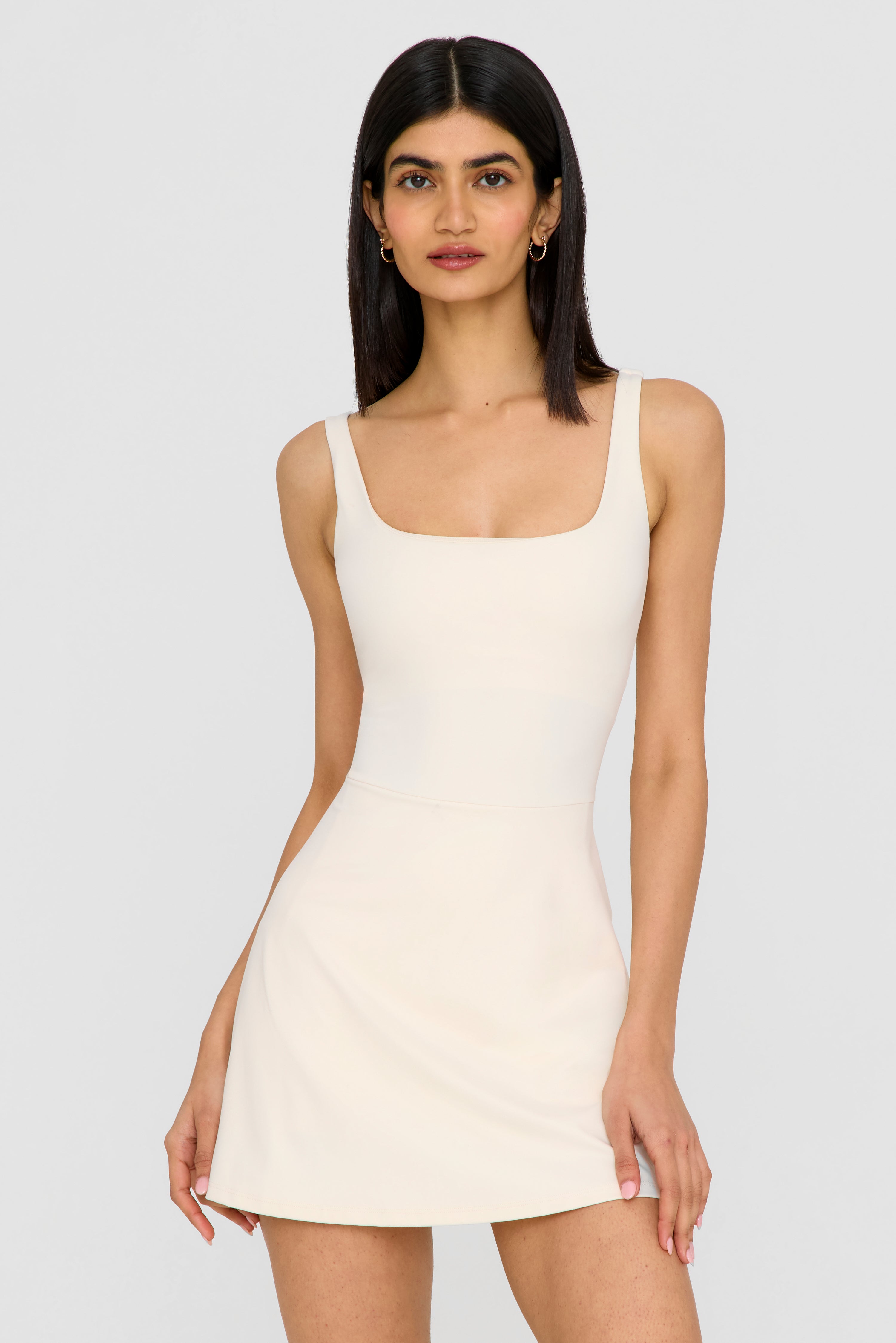 DayFlex Built-In Support Square Neck Active Dress - Buttermilk