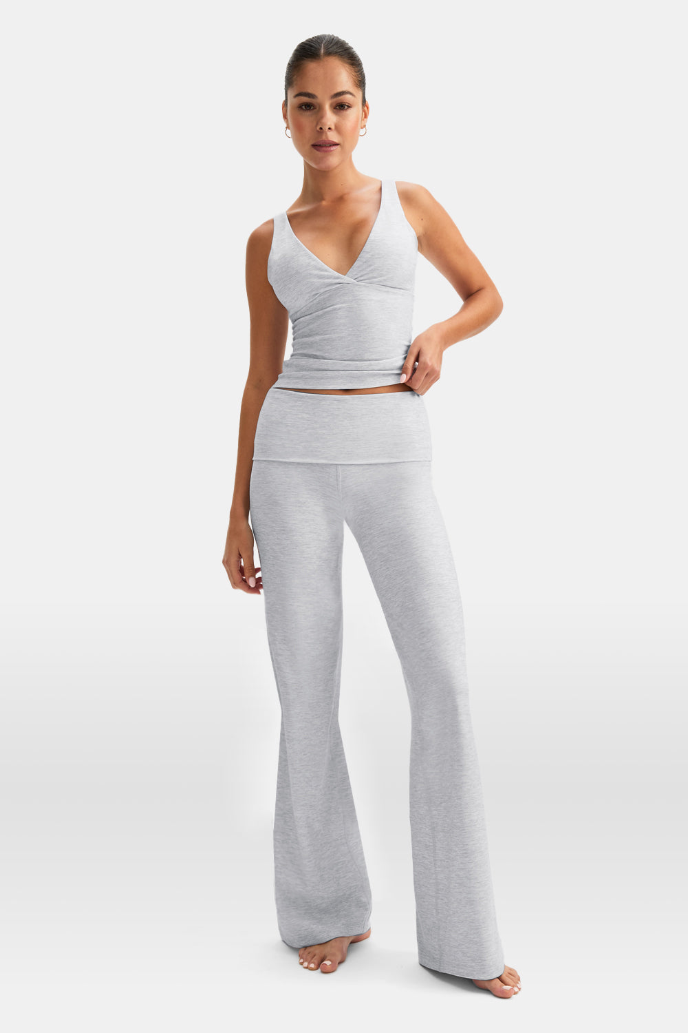 DayFlex Multiway Fold Waist Flared Yoga Pant - Grey Marl