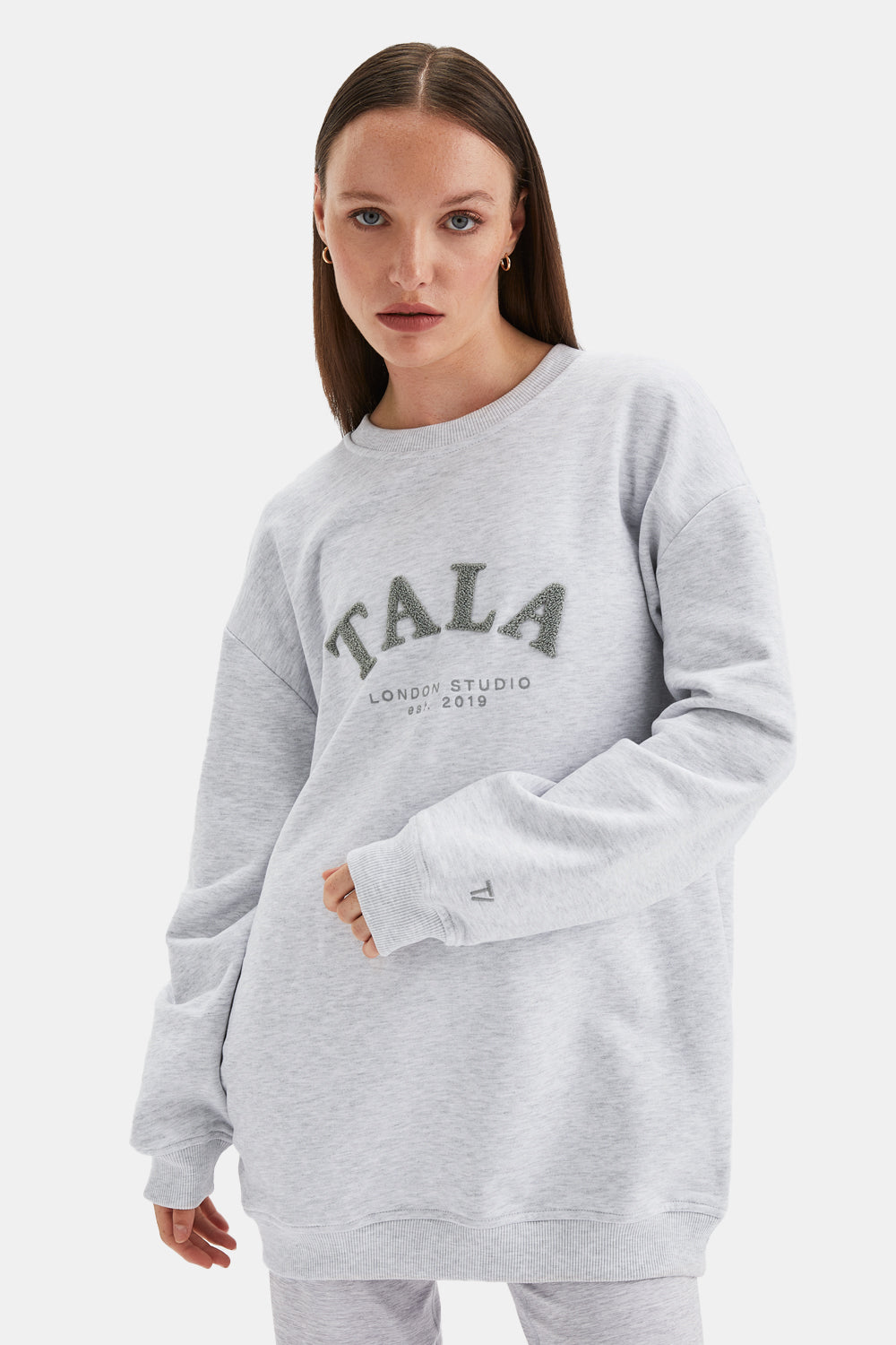 TALA Studio Oversized Longline Sweatshirt- Grey Marl