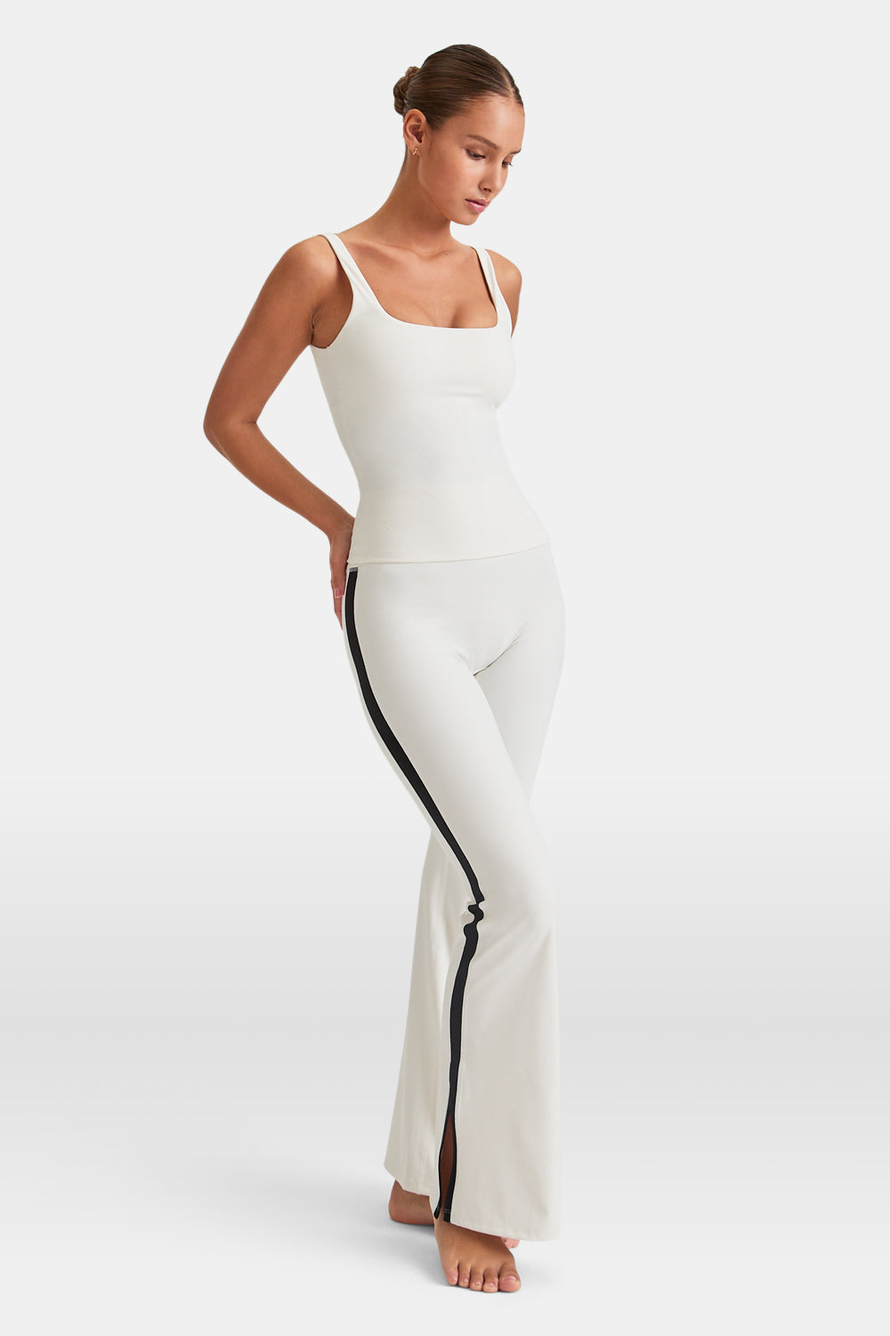 DayFlex Contrast Stripe Side Split Flared Yoga Pant No Front Seam - Ivory And Shadow Black