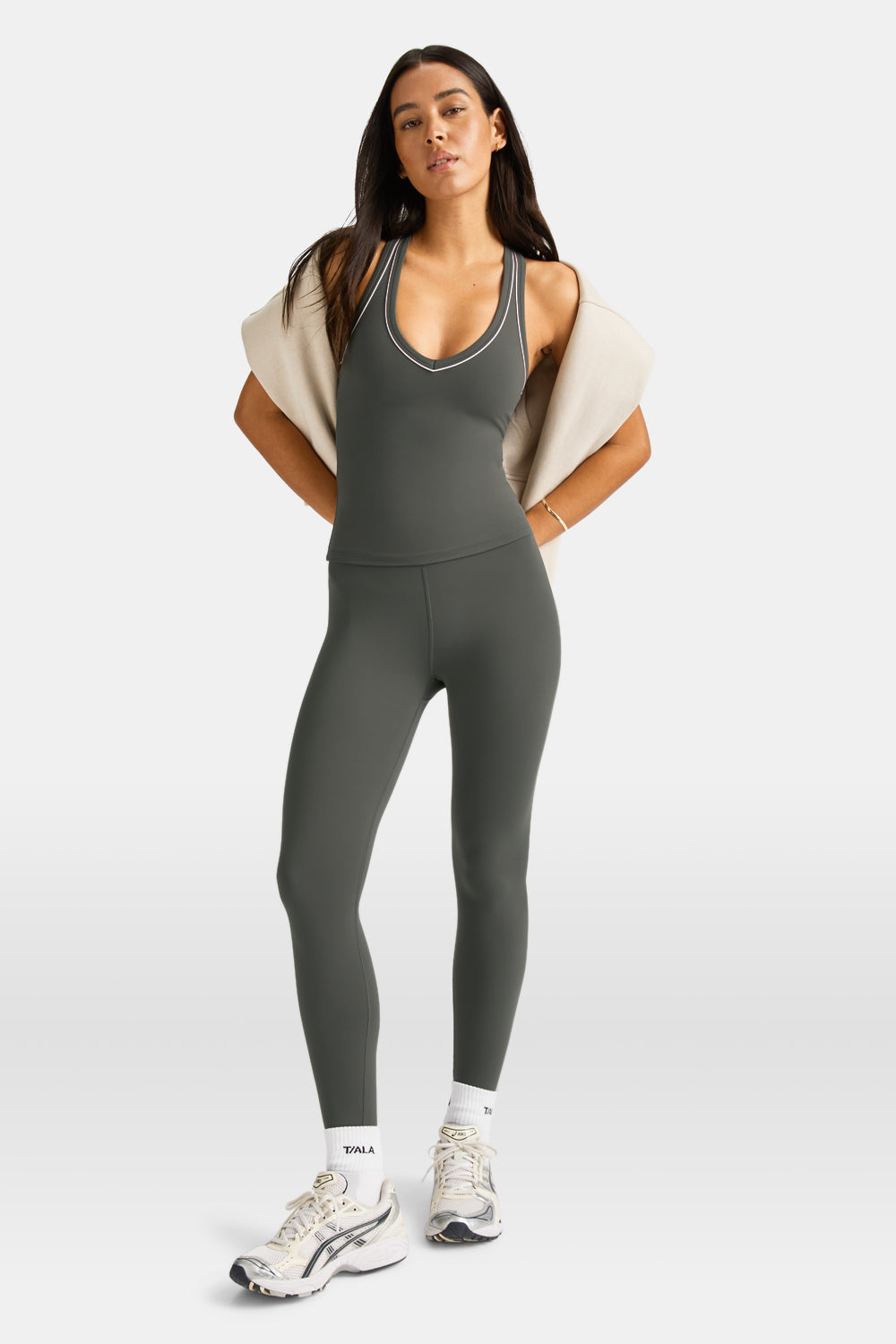 DayFlex Built-In Support V Neck Racer Vest - Dark Olive