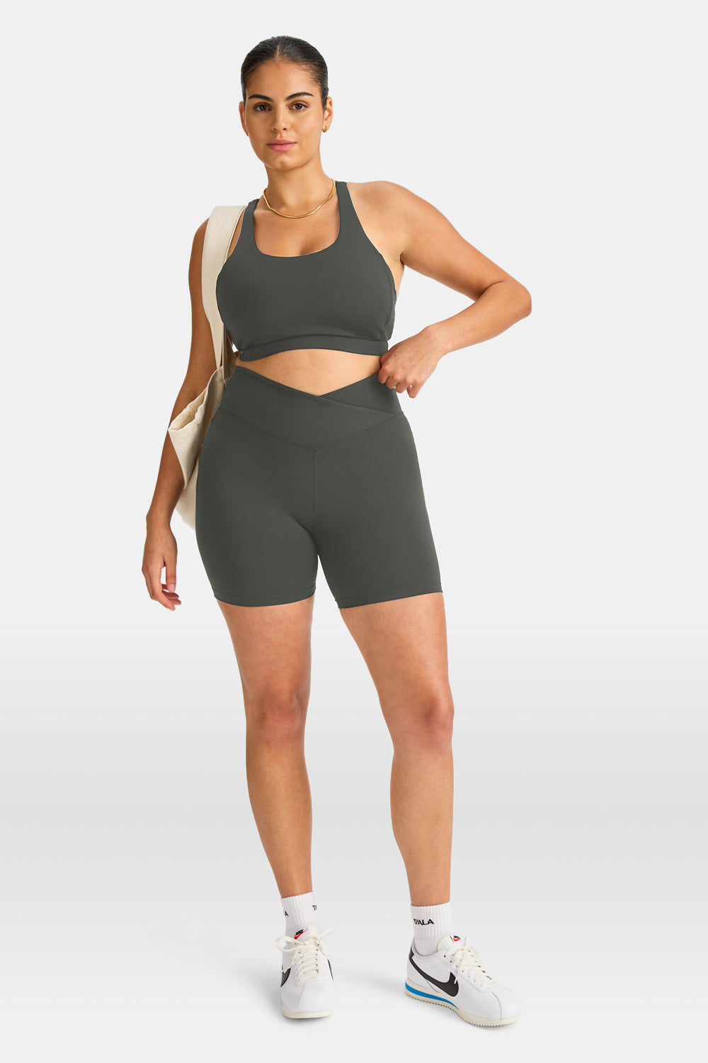 DayFlex Wrap High Waisted Cycling Shorts - Dark Olive