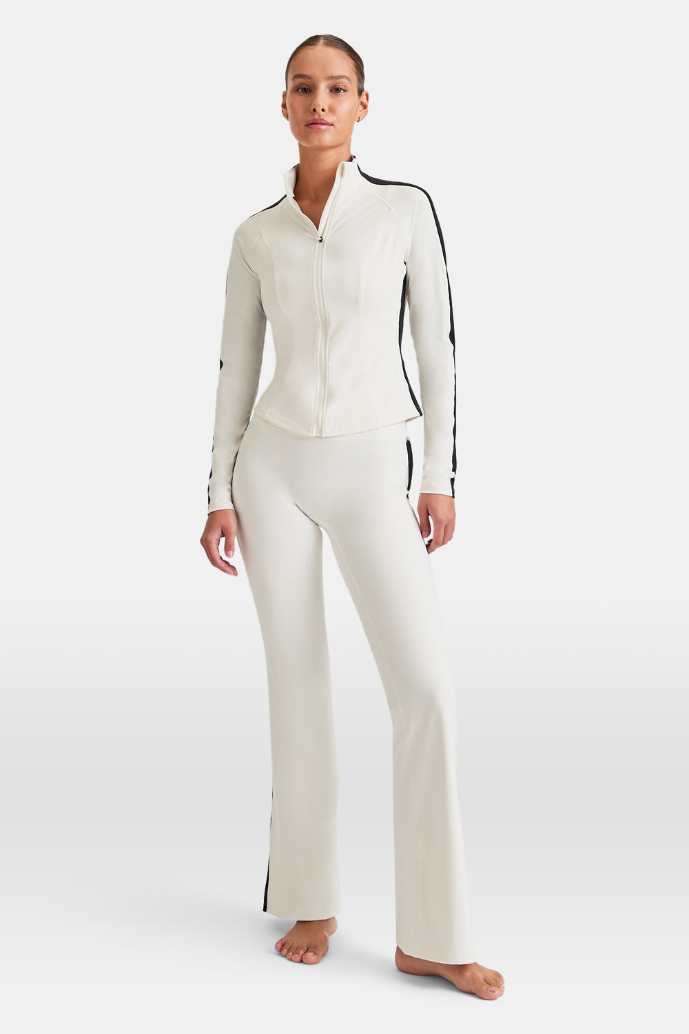 DayFlex Contrast Stripe Zip Through Jacket - Ivory And Shadow Black