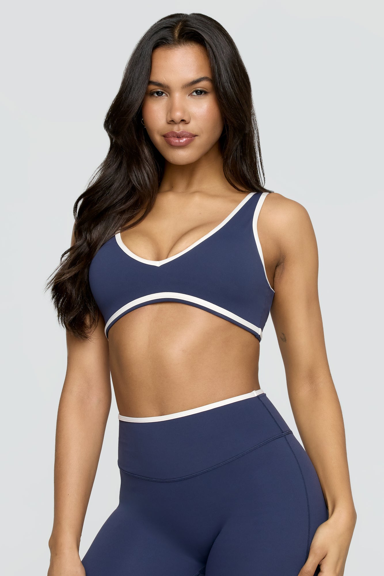 DayFlex Plunge Neck Push-Up Sports Bra - Navy And Buttermilk