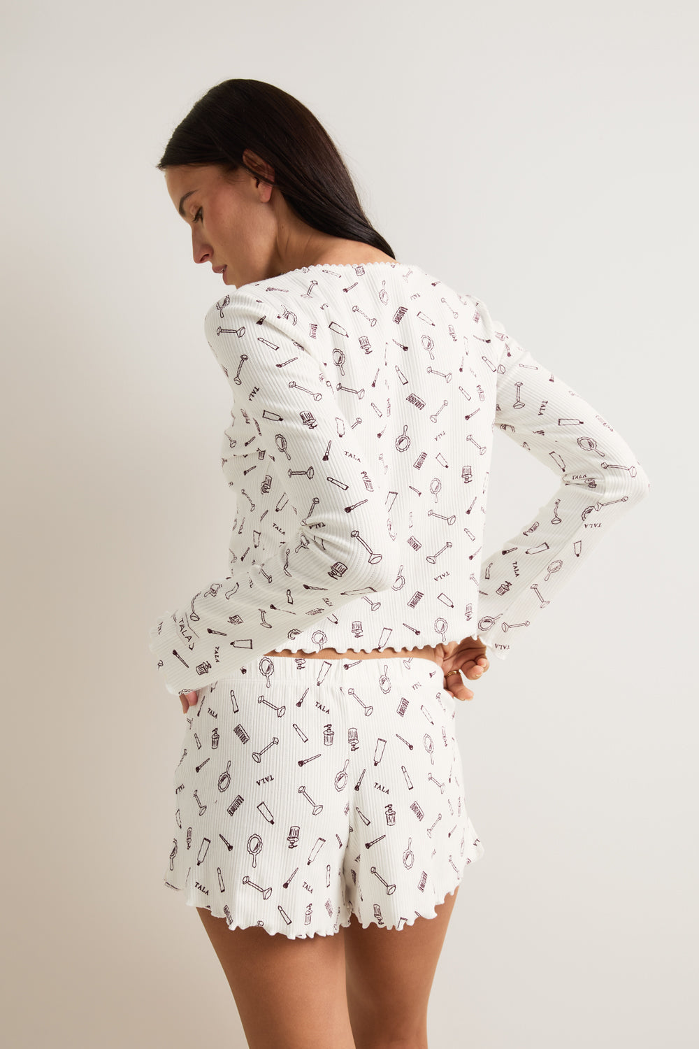 Tie Up Pyjama Cardigan - Ivory 'Wake Up' Print