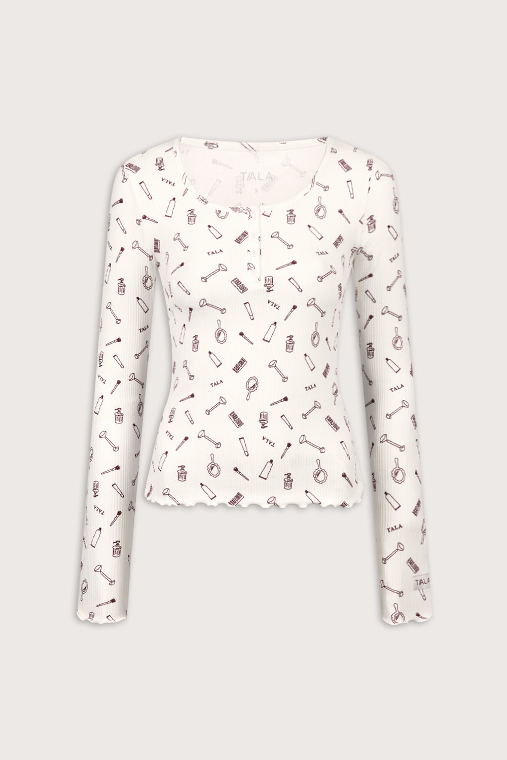Henley Pyjama Top - Ivory 'Wake Up' Print