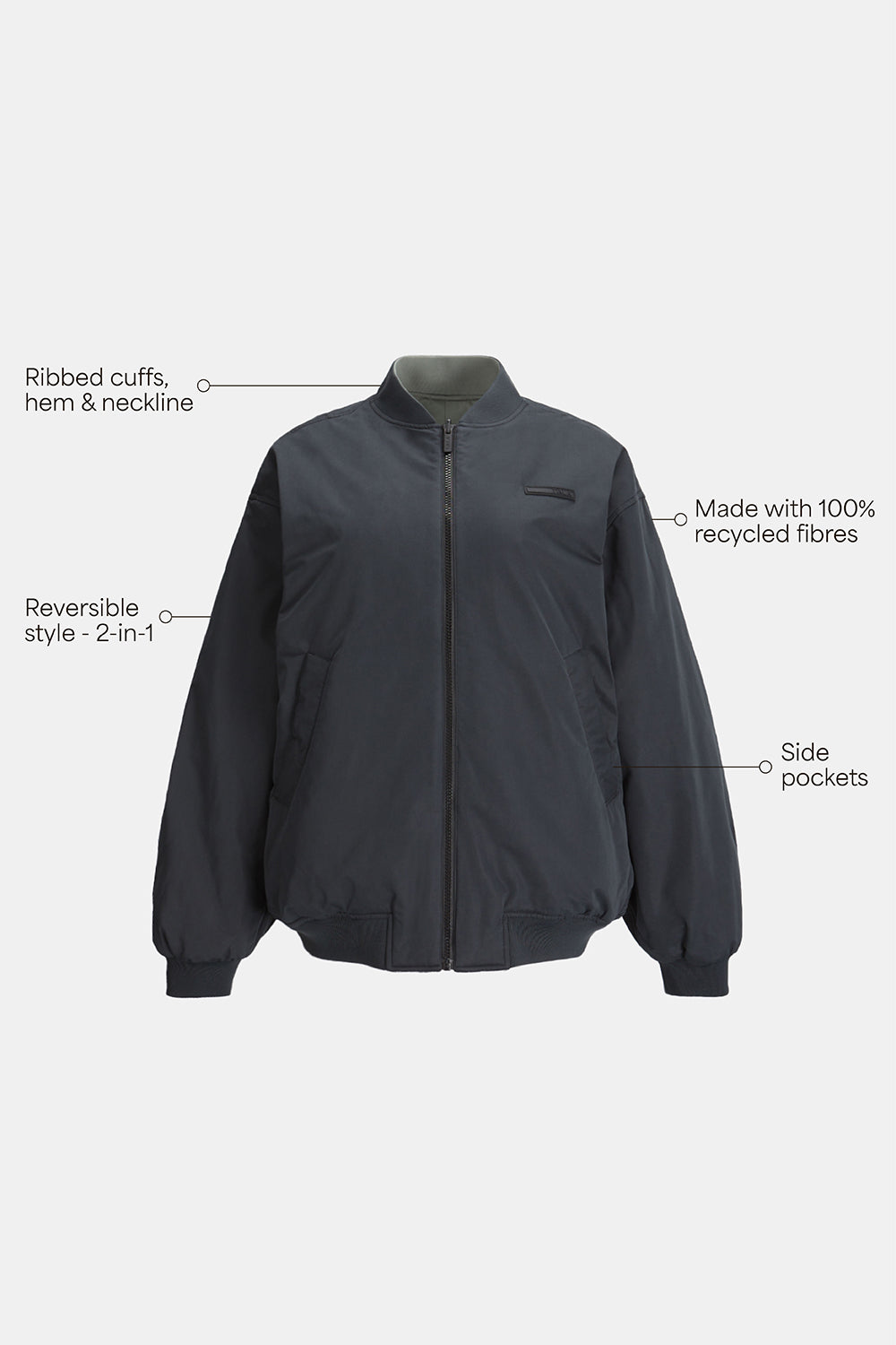 Reversible Oversized Bomber Jacket - Black And Cool Olive