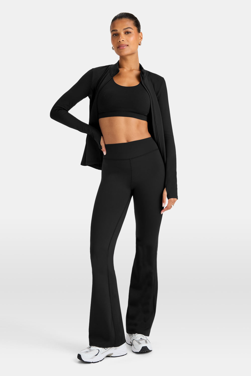 SkinLuxe Fleece High Waisted Flared Yoga Pant - Shadow Black
